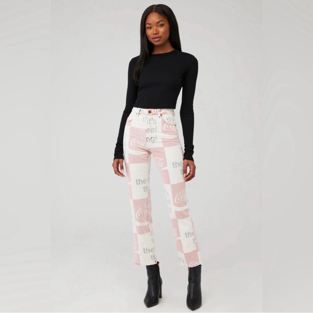 Women's Pink and White Graphic Jeans
